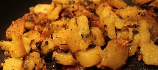 A close up of Potato Subzi with Dried Fenugreek and Fennel