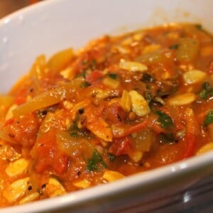 Bottle Gourd Curry in a white bowl