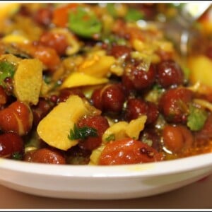 A bowl of sprouted black chickpea curry