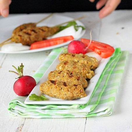 Tempeh Seekh Kebab. A delicious, easy kebab recipe that can be served with salad or with flat bread. Vegan and Gluten Free. #glutenfree #veganricha #vegan
