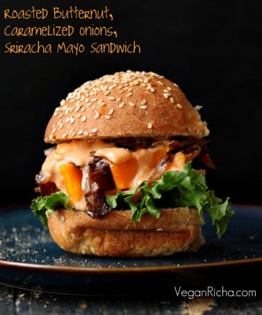 Roasted Butternut Squash Slider with Balsamic Caramelized onions, Sriracha Mayo. Vegan Sandwich Recipe-image