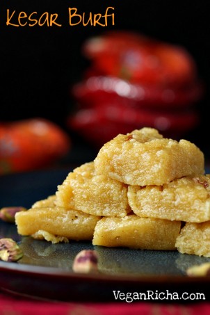 Vegan Kesar Burfi - Almond Semolina Fudge flavored with Saffron