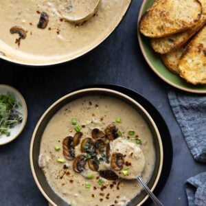 taking a bite of cream of mushroom soup