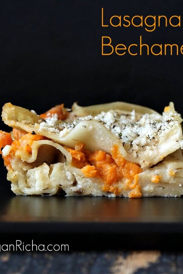 Vegan Lasagna Bechamel with Sweet Potato and Cauliflower. Easy Bechamel sauce. Dairy-free Recipe.