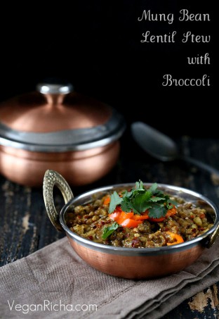 Broccoli Dal. Mung Bean and Lentil Stew with Broccoli and Mini Peppers. Vegan Glutenfree Recipe