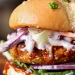close-up of BBQ lentil burger