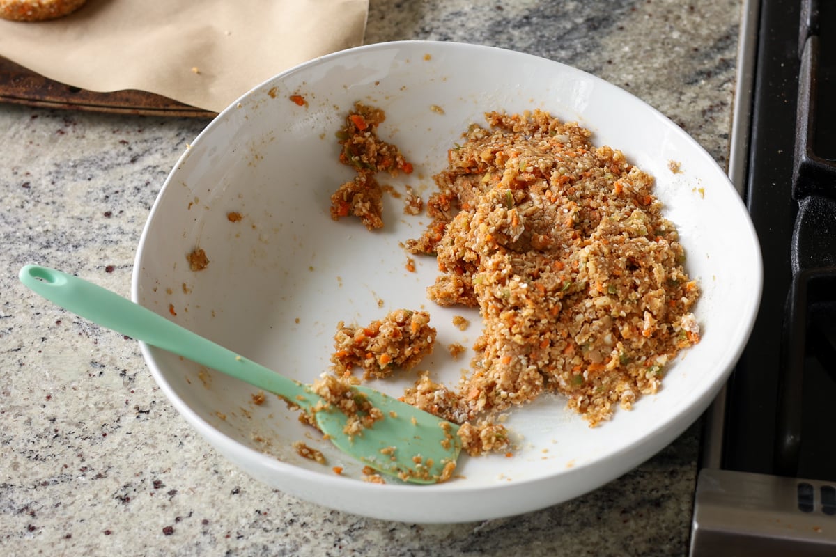 BBQ lentil burger mixture in the bowl