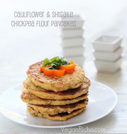 Chickpea Flour Pancakes/mini Omelettes with Cauliflower and Shiitake mushrooms. Glutenfree Vegan Recipe