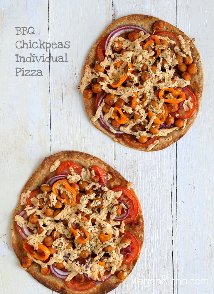BBQ CHICKPEA TORTILLA PIZZA- VEGAN AND EASILY GLUTENFREE