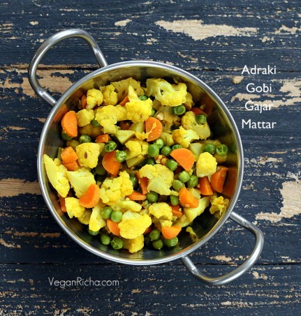 Adraki Gobi Gajar Mattar - Cauliflower Carrots and Peas saute with Cumin seeds and Ginger