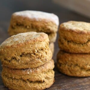 side view of vegan sweet potato biscuits made with spelt flour