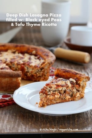 Black Eyed Peas, Tofu Thyme Ricotta, Deep Dish Pizza Vegan Recipe