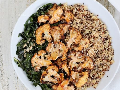 Quinoa Cauliflower Bowl With Almond Sriracha Sauce Vegan Glutenfree Recipe Vegan Richa
