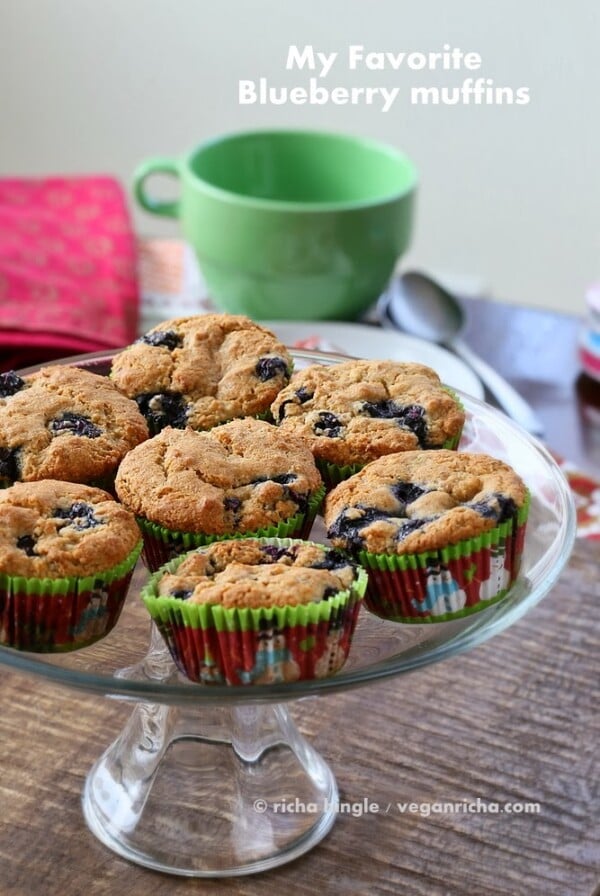 These Blueberry Muffins are al Whole grain and filled with blueberries. Vegan #vegan #glutenfree #veganricha