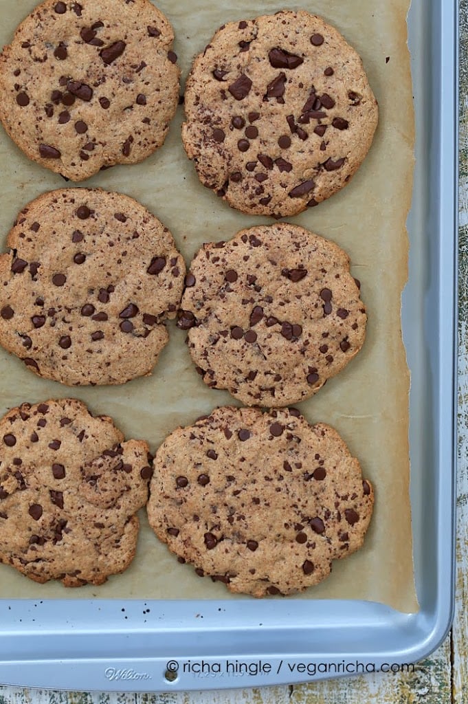 Giant Vegan Chocolate Chip Cookie | https://veganricha.com #vegan #cookie #chocolatechip