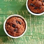 A top down shot of an oil free carrot cake in a ramikin