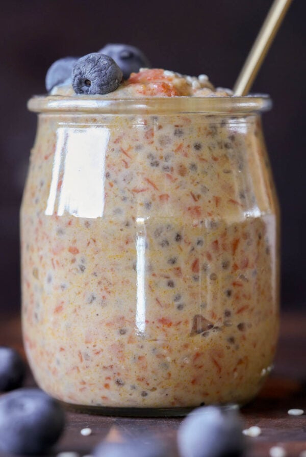 carrot cake overnight oats in a jar