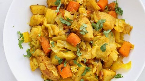 Atakilt Wat - Ethiopian Cabbage Potato Carrots. Easy spiced side full of amazing flavor. free of Dairy, egg, corn, soy, yeast, nut, gluten, grain. #glutenfree #veganricha #vegan