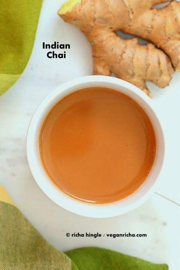 Vegan Indian Masla Chai. Fabulous almond milk tea with cardamom and other spices. #glutenfree #veganricha #vegan