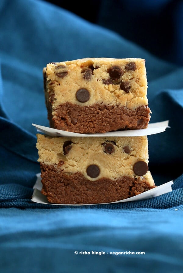Vegan Cookie Dough Brownie Bars #glutenfree #veganricha #vegan