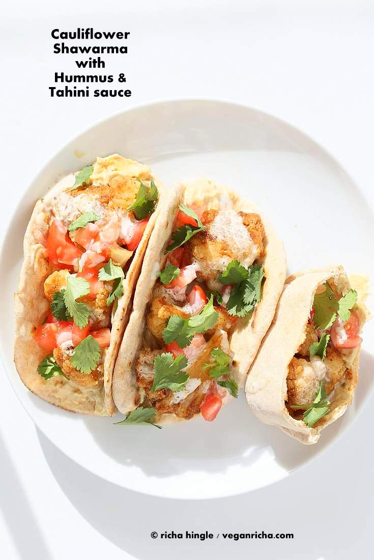 Vegan Cauliflower Shawarma - Spice Roasted Cauliflower with hummus and tahini