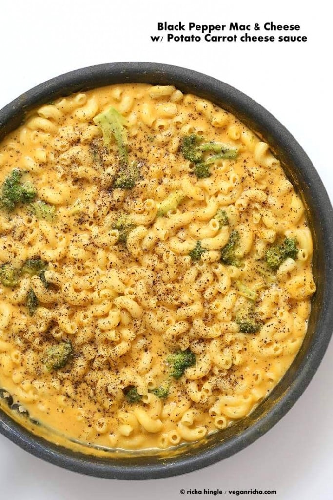 Vegan Black Pepper Mac and Cheese with Potato Carrot Cheese Sauce
