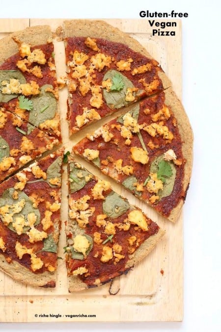 Gluten free Yeast free Vegan Pizza Crust Recipe | Vegan Richa #glutenfree #vegan #pizza #yeastfree #chickpeaflour