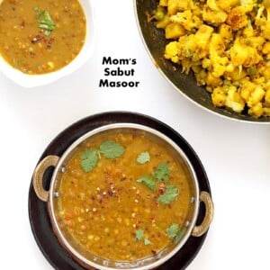 Sabut Masoor Ki Daal - Whole Masoor Dal, Brown Lentil soup with Indian Spices | VeganRicha.com #vegan #glutenfree #soyfree #nutfree #veganricha