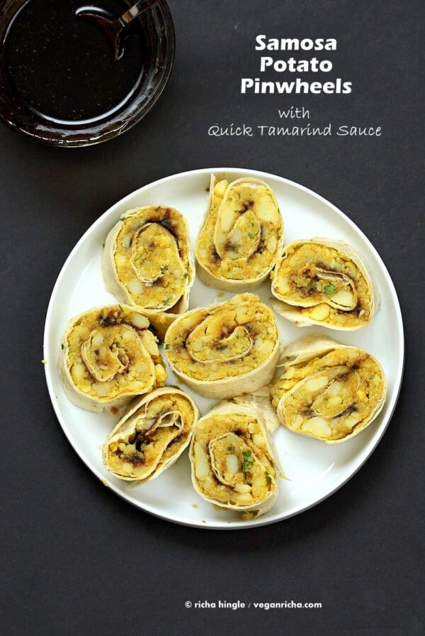 Samosa Pinwheels - Spiced Potato Pinwheels | VeganRicha.com #vegan #appetizer #samosa #glutenfree #veganricha