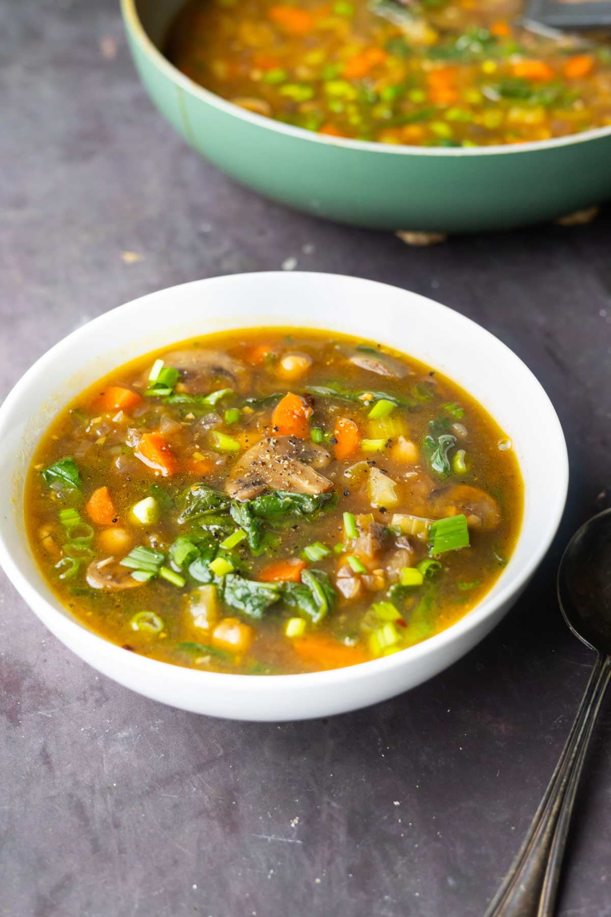 Mushroom Chickpea Soup with Veggies and Greens