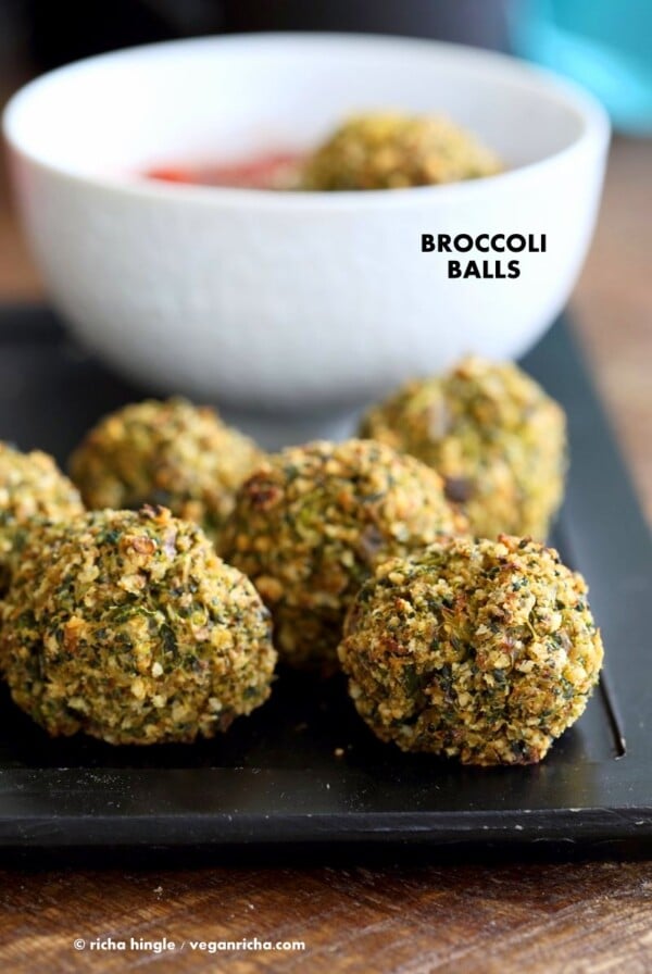 Vegan Broccoli Balls. Broccoli Cheese Balls, veggie / meat balls. Serve with marinara, or over spaghetti or in a sub.| VeganRicha.com #vegan #recipe #glutenfree #veganricha #vegan