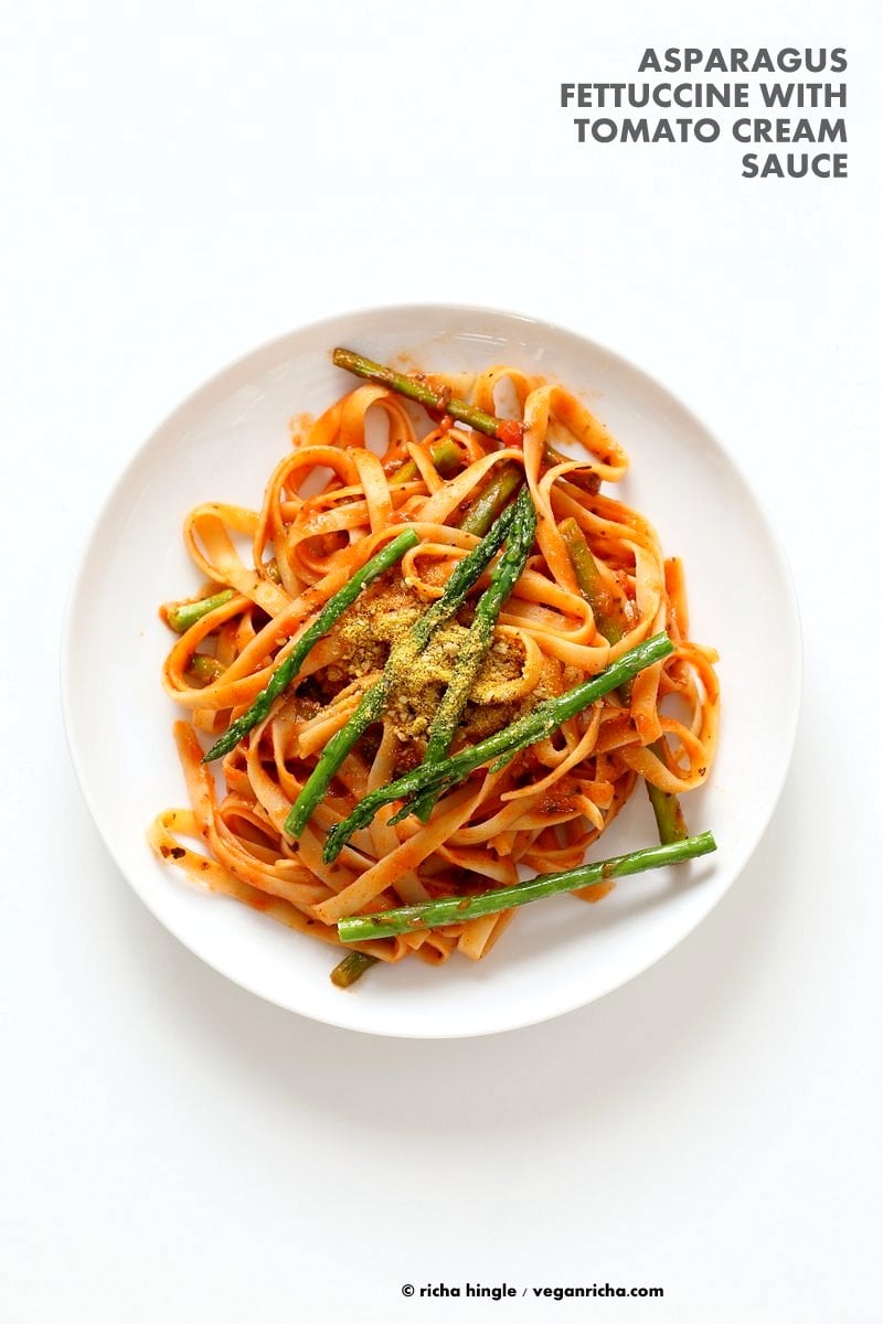 Fettuccine with Tomato Cream Sauce and Asparagus-image