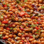 close-up of gochujang chickpeas in the pan