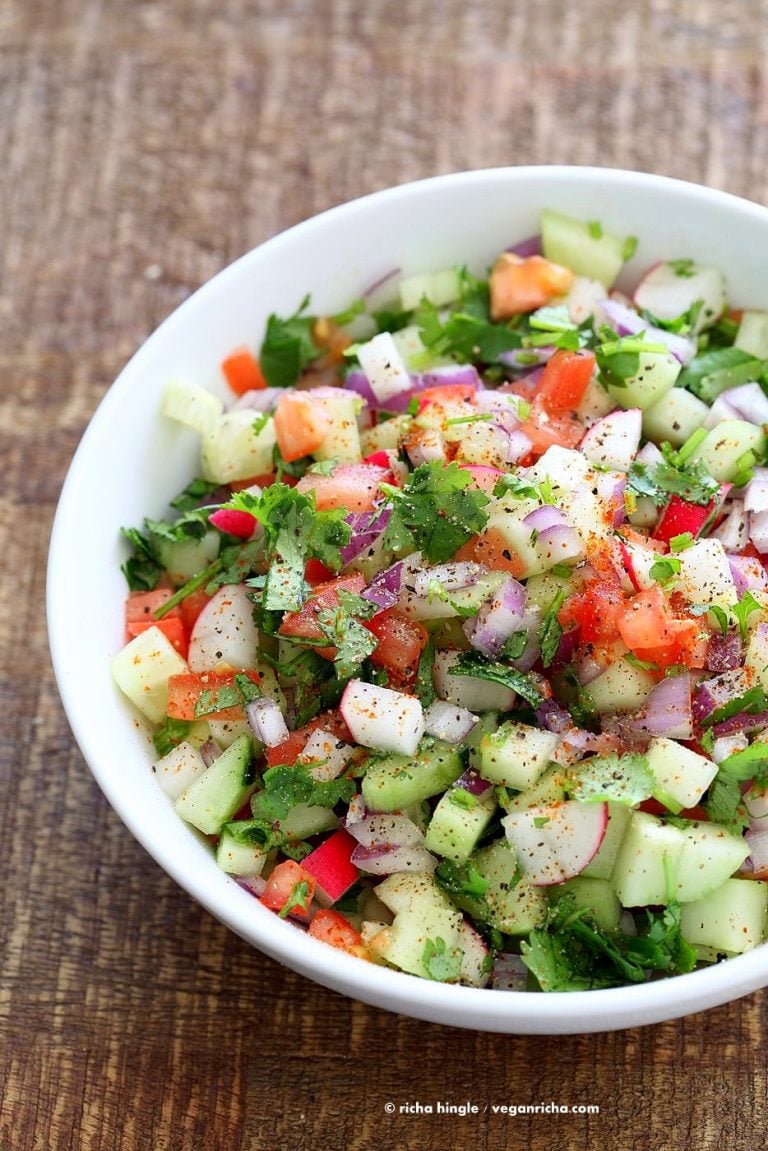 Kachumber Salad Cucumber Tomato Onion Salad Recipe Vegan Richa