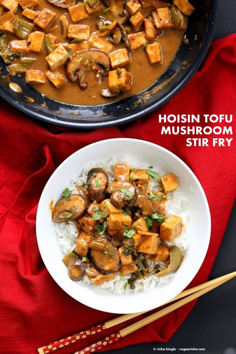 Hoisin Tofu Mushroom Stir Fry with from scratch Vegan Hoisin Sauce