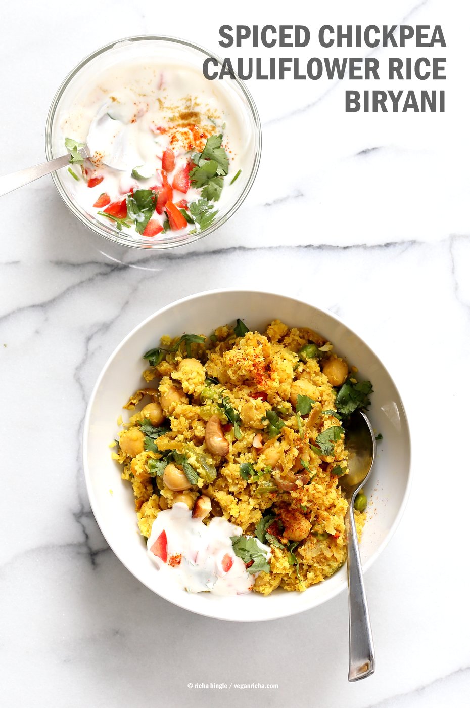 Chickpea Cauliflower Rice Biryani with Tomato Raita