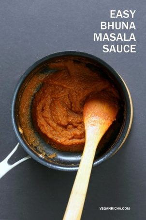 Easy Bhuna Masala Sauce for Indian curries. 1 Pot 30 Minute Masala Sauce. Bhuna means roasted. Use this roasted masala simmer sauce for quick curries. Add non dairy milk or cashew cream or yogurt. #Vegan #Glutenfree #Recipe #VeganRicha | VeganRicha.com