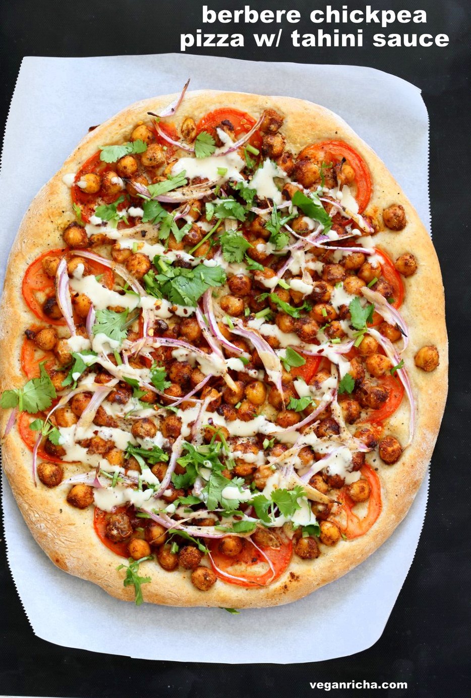 Ethiopian Berbere Chickpea Pizza Recipe with Tahini Garlic Dressing-image