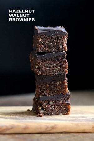 Hazelnut Walnut Brownies - No Bake Brownies with dates, roasted hazelnuts and walnuts. Easy Fudgy No Bake Vegan Brownies. No Bake Nutella Brownies. Vegan Gluten-free Recipe. | VeganRicha.com