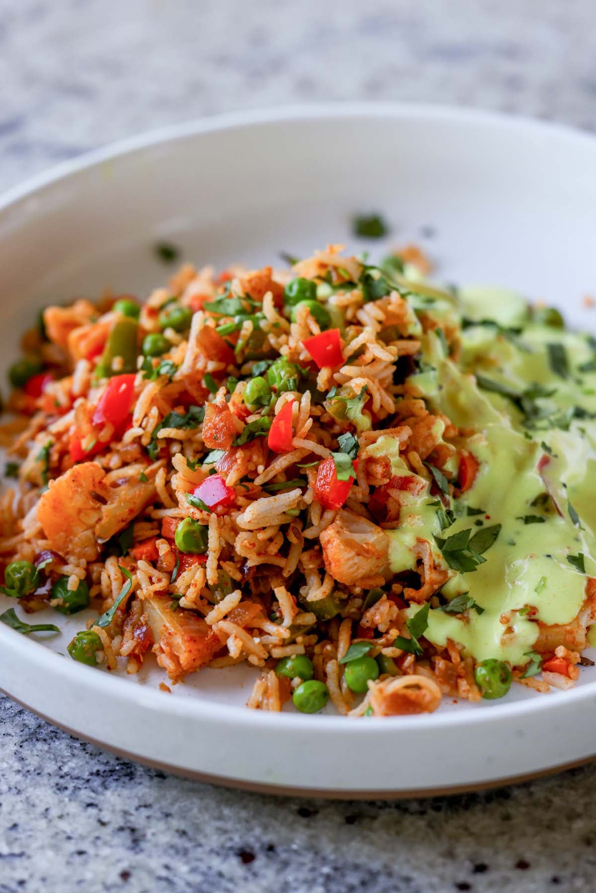 Masala Fried Rice with Turmeric Onion Raita