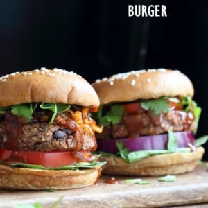 Grillable Veggie Burger. No Nuts. Easy Black Bean Burger with Veggies and spices. Pan fry, Bake or Grill. Serve with BBQ Sauce and other fix ins. Vegan Burger Recipe. Gluten-free option. Nut-free. Soy-free option | VeganRicha.com
