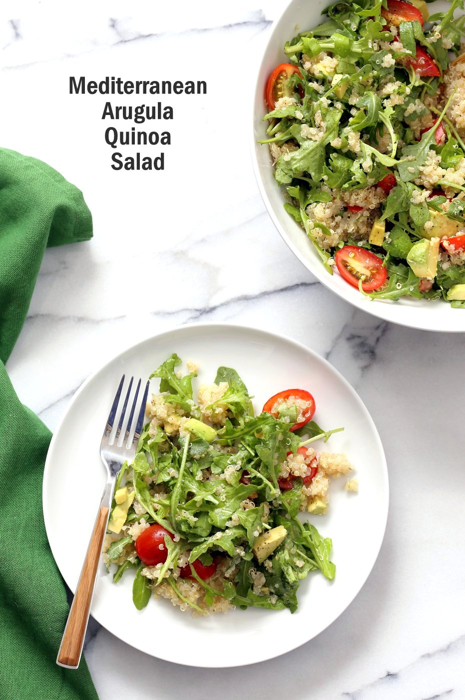 Mediterranean Quinoa Salad with Arugula, Avocado