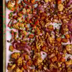 sheet pan cauliflower and sweet potato after baking