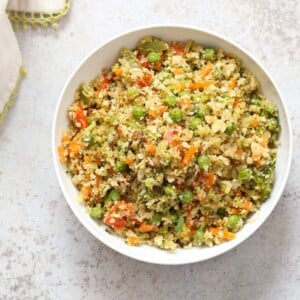 Cauliflower Fried Rice. Easy 1 Pot Fried Rice. No grains, low carb. So fluffy and so good. #Vegan #Glutenfree #Grainfree #Nutfree #Recipe #veganricha  | VeganRicha.com