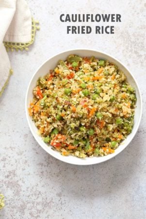 Cauliflower Fried Rice. Easy 1 Pot Fried Rice. No grains, low carb. So fluffy and so good. #Vegan #Glutenfree #Grainfree #Nutfree #Recipe #veganricha | VeganRicha.com