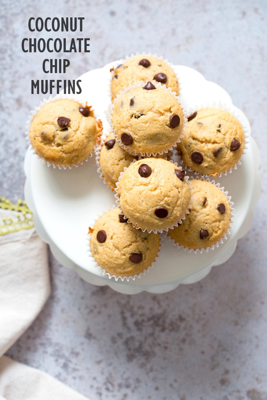 Vegan Chocolate Chip Muffins with coconut. These Soft, moist and chocolatey muffins take just a few minutes and have no added oil. #Vegan #Nutfree #Soyfree #Recipe #veganricha Use dried fruit instead of chocolate to make #oilfree and refined sugar free| VeganRicha.com 