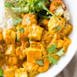 Tofu Achari "Paneer" - Tofu & Veggies in Achari Sauce made with Indian Pickling spices. Add chickpeas or more vegetables to make soy-free. #Vegan #Glutenfree #Recipe #Nutfree option #veganricha | VeganRicha.com