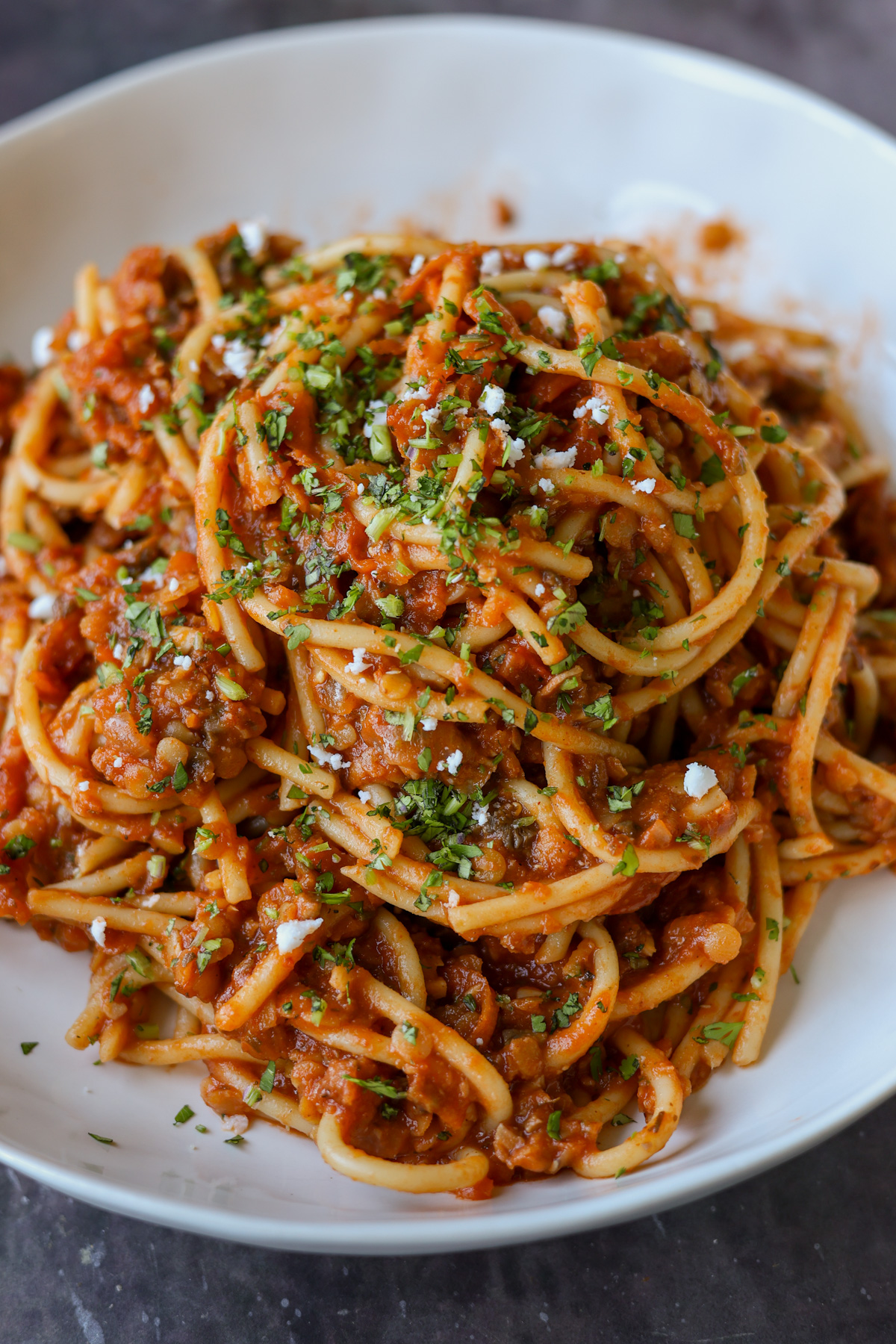 Lentil Bolognese With Spaghetti