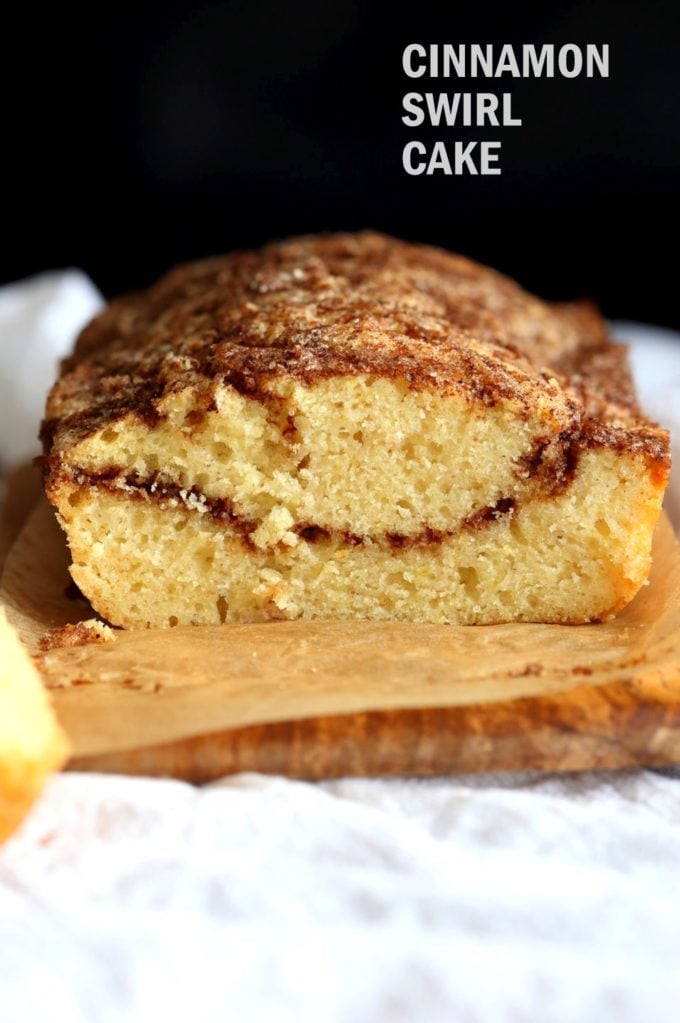 This Vegan Cinnamon Swirl Cake is super Easy and Quick. A simple yellow cake, swirled with cinnamon sugar makes for a delightful treat. Add some nuts into the swirl for variation #Vegan #Nutfree #Soyfree #Dessert #Recipe #veganricha | VeganRicha.com