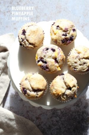 Vegan Blueberry Muffins with Cream Cheese & Pineapples. Blueberry Cheesecake Muffins! Soft, Moist, Delicious Pound Cake like Muffins. #Vegan #Soyfree #Recipe. #veganricha